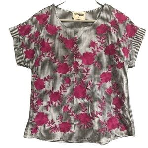 Savanna Jane pink embroidered stripe blouse small
